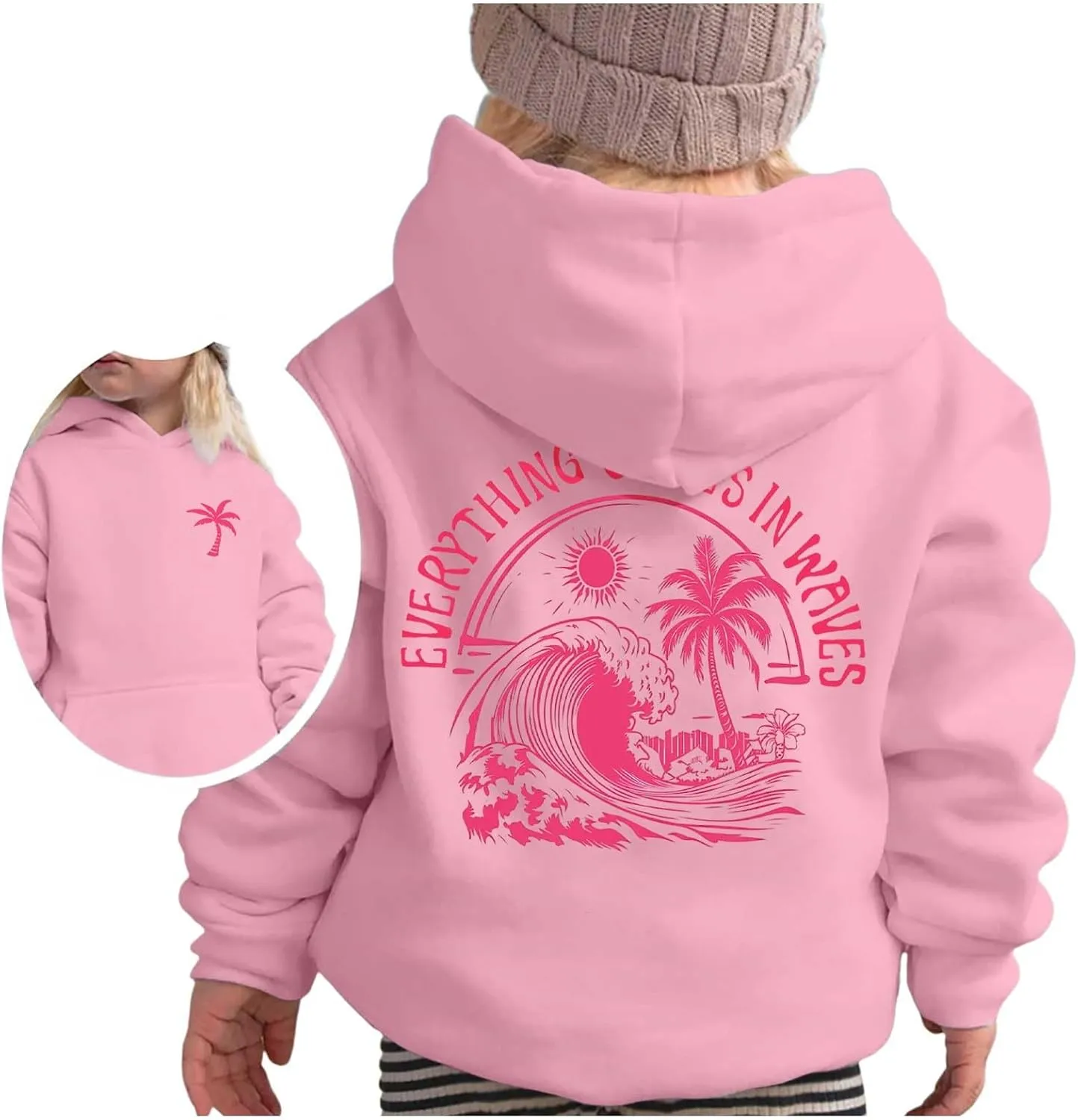 Pink Hoodie For Girls Meet Me At The Ocean Hoodie Cute Preepy Graphic Sweatshirts Kids Clothes Y2K Tops With Pockets 2025