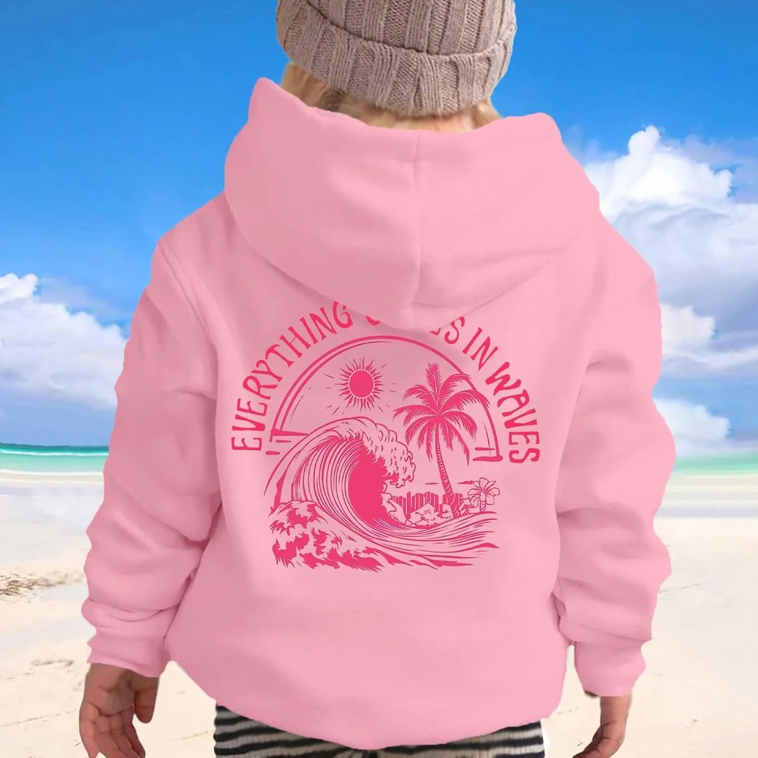 Pink Hoodie For Girls Meet Me At The Ocean Hoodie Cute Preepy Graphic Sweatshirts Kids Clothes Y2K Tops With Pockets 2025