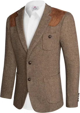PJ PAUL JONES Men's Blazer Herringbone Tweed Sport Coats Two Button Wool Blend Formal Jacket