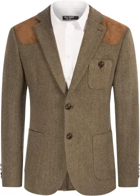 PJ PAUL JONES Men's Blazer Herringbone Tweed Sport Coats Two Button Wool Blend Formal Jacket