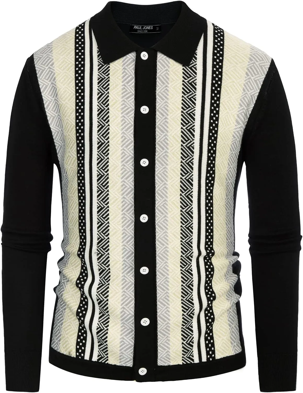 PJ PAUL JONES Mens Button Down Polo Shirts Striped Knitted Cardigan Sweaters