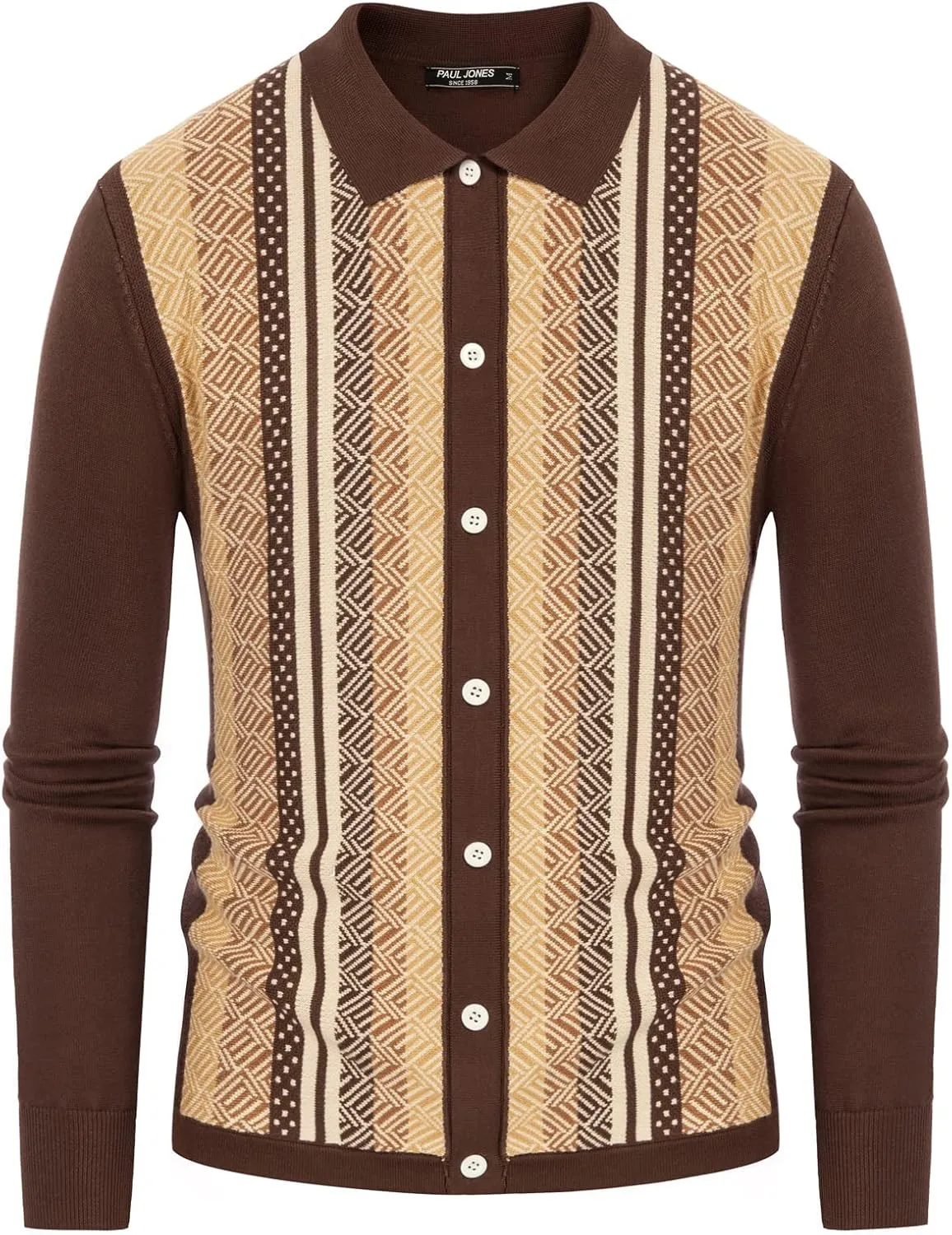 PJ PAUL JONES Mens Button Down Polo Shirts Striped Knitted Cardigan Sweaters