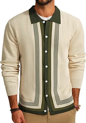 PJ PAUL JONES Mens Button Down Polo Shirts Striped Knitted Cardigan Sweaters