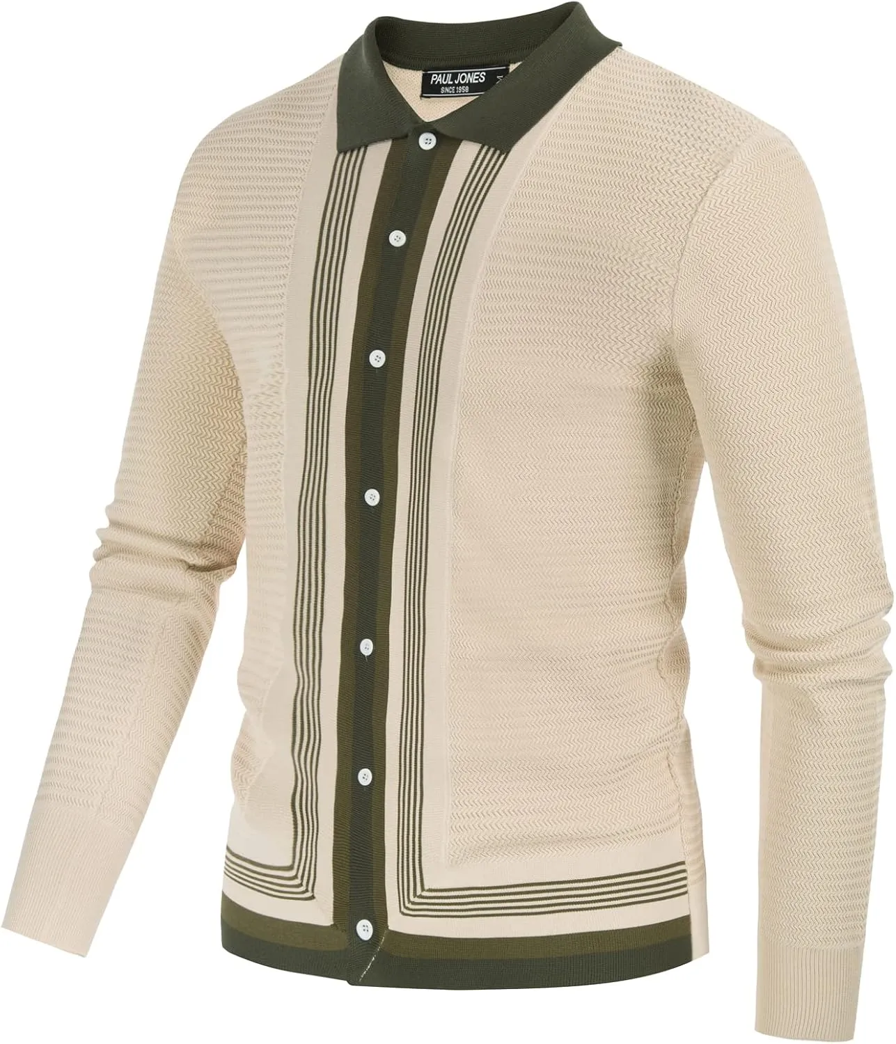 PJ PAUL JONES Mens Button Down Polo Shirts Striped Knitted Cardigan Sweaters