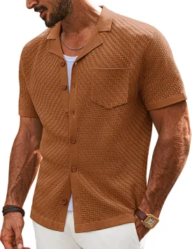 PJ PAUL JONES Mens Knit Shirts Vintage Retro Short Sleeve Button Down Vacation Polo Shirts