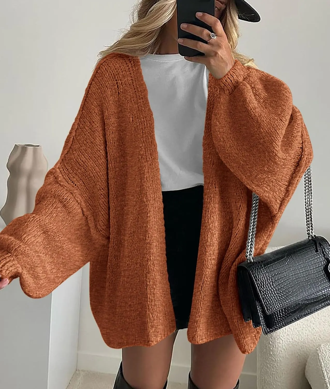 PRETTYGARDEN Womens Oversized Cardigan Sweaters 2025 Fall Long Lantern Sleeve Knit Open Front Lightweight Sweater