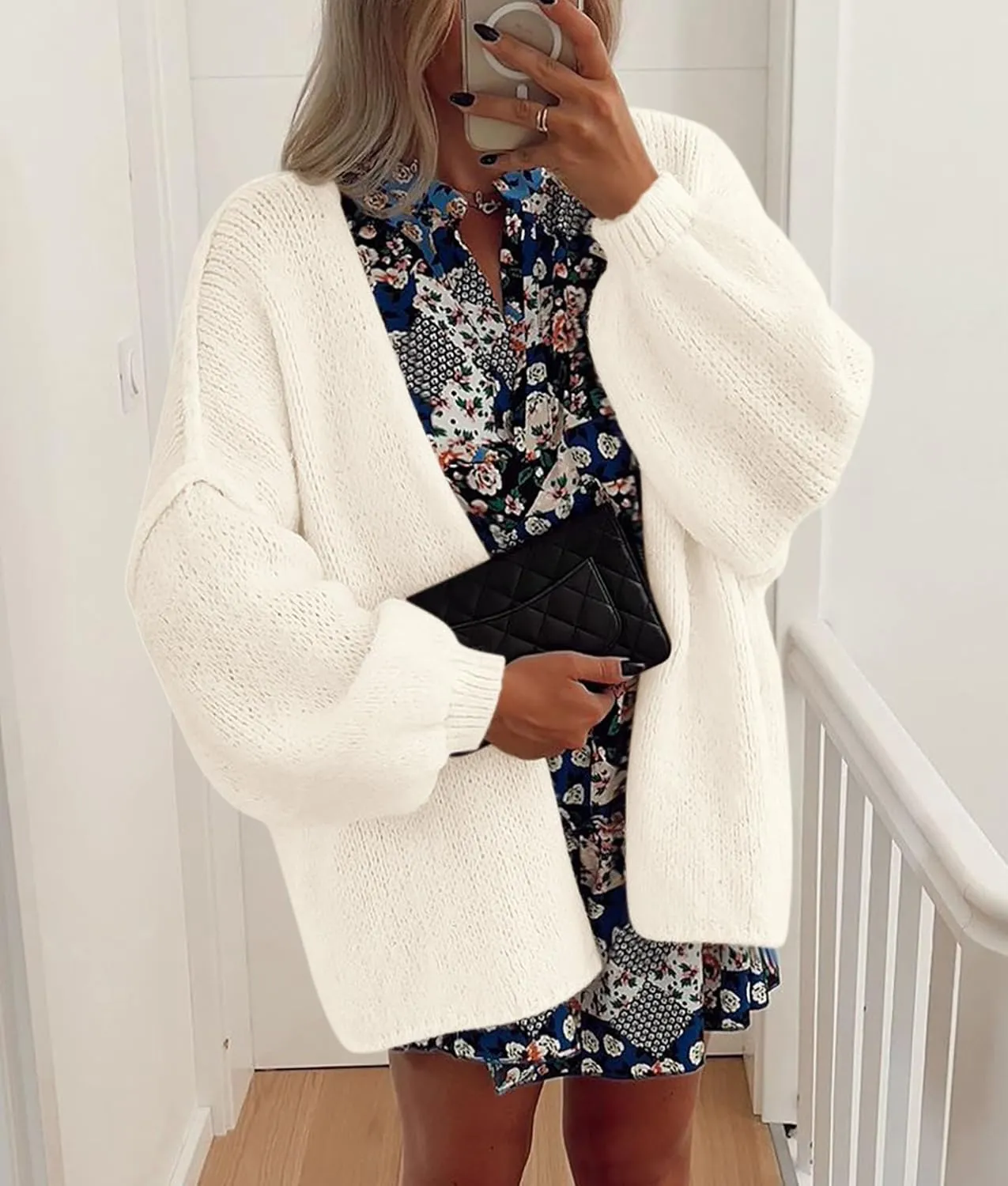PRETTYGARDEN Womens Oversized Cardigan Sweaters 2025 Fall Long Lantern Sleeve Knit Open Front Lightweight Sweater