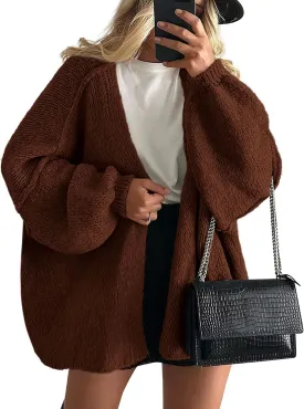 PRETTYGARDEN Womens Oversized Cardigan Sweaters 2025 Fall Long Lantern Sleeve Knit Open Front Lightweight Sweater