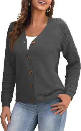 REDHOTYPE Women's Cardigans Sweater Casual Long Sleeve Open Front Cardigan Button Down Knit Chunky Outwear Coats