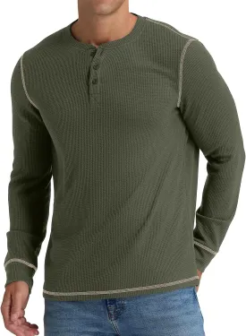 RQP Mens Henley Long Sleeve Waffle Knit Tee Fashion Button Fall Shirts