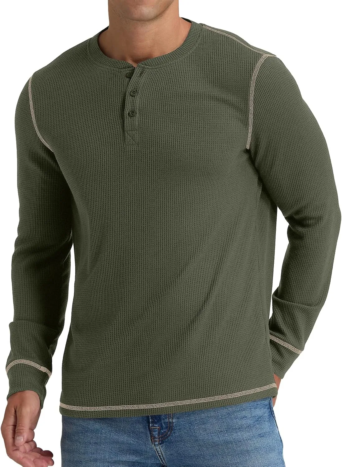 RQP Mens Henley Long Sleeve Waffle Knit Tee Fashion Button Fall Shirts