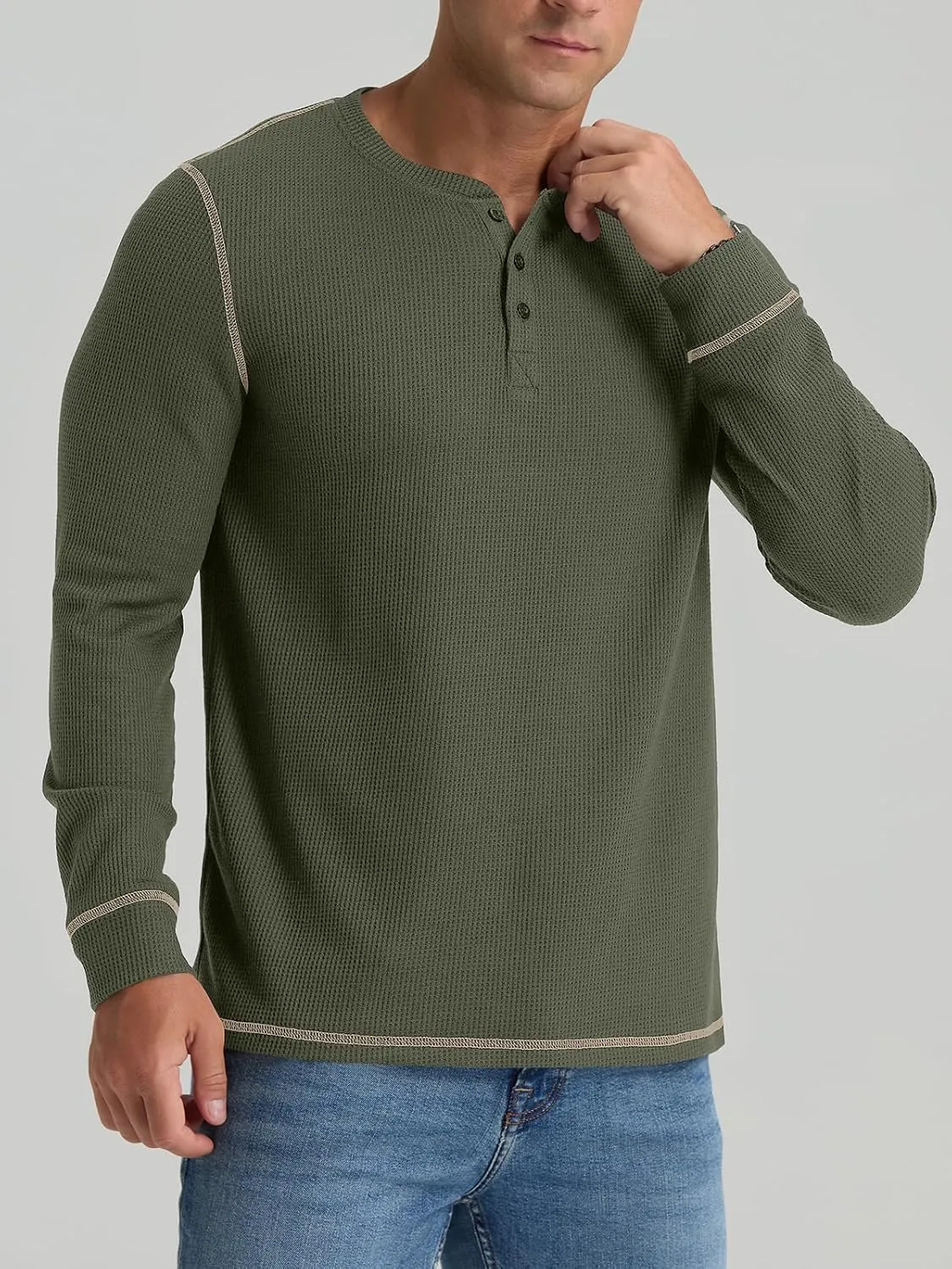 RQP Mens Henley Long Sleeve Waffle Knit Tee Fashion Button Fall Shirts