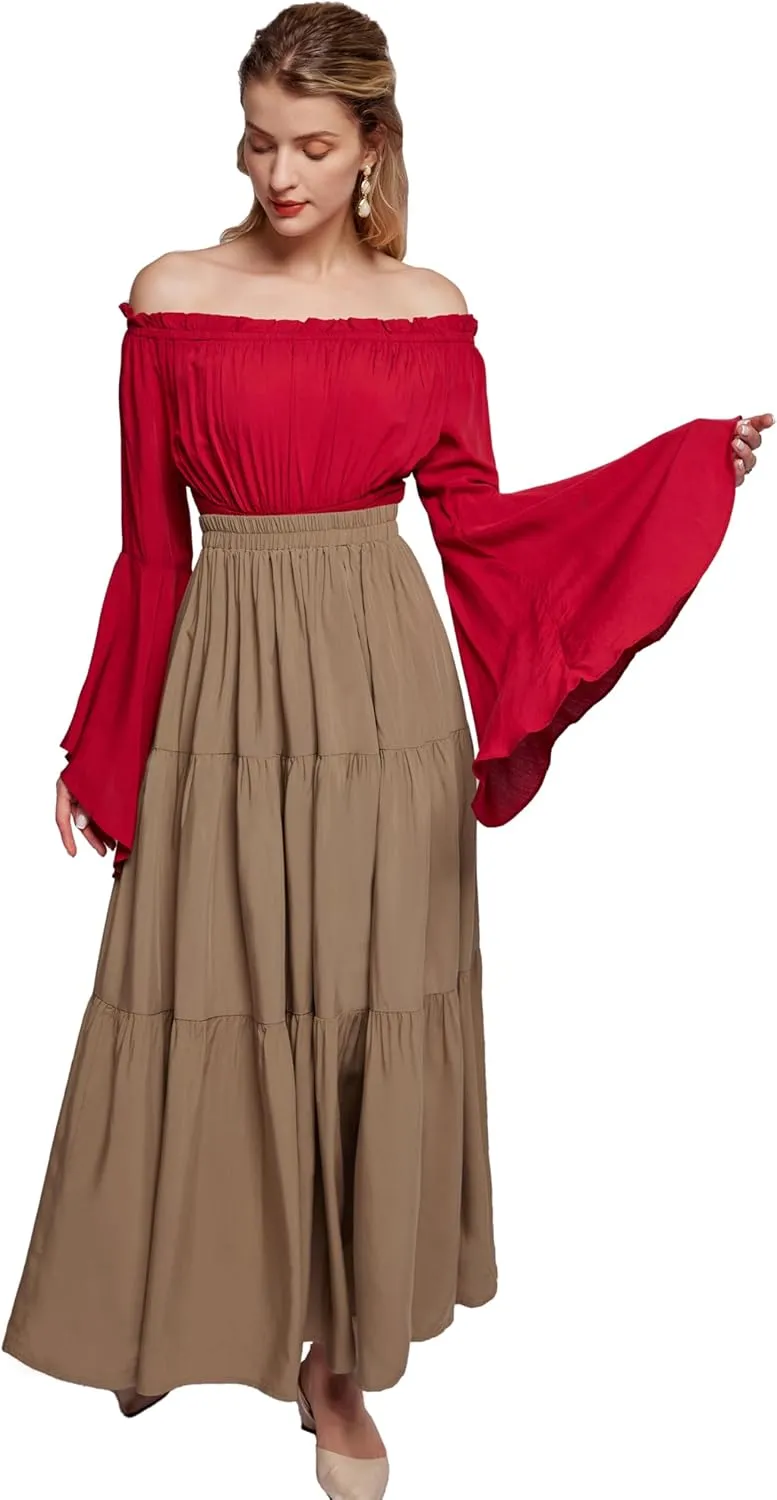 Scarlet Darkness Maxi Long Skirts for Women Summer Flowy Renaissance Skirt with Pockets