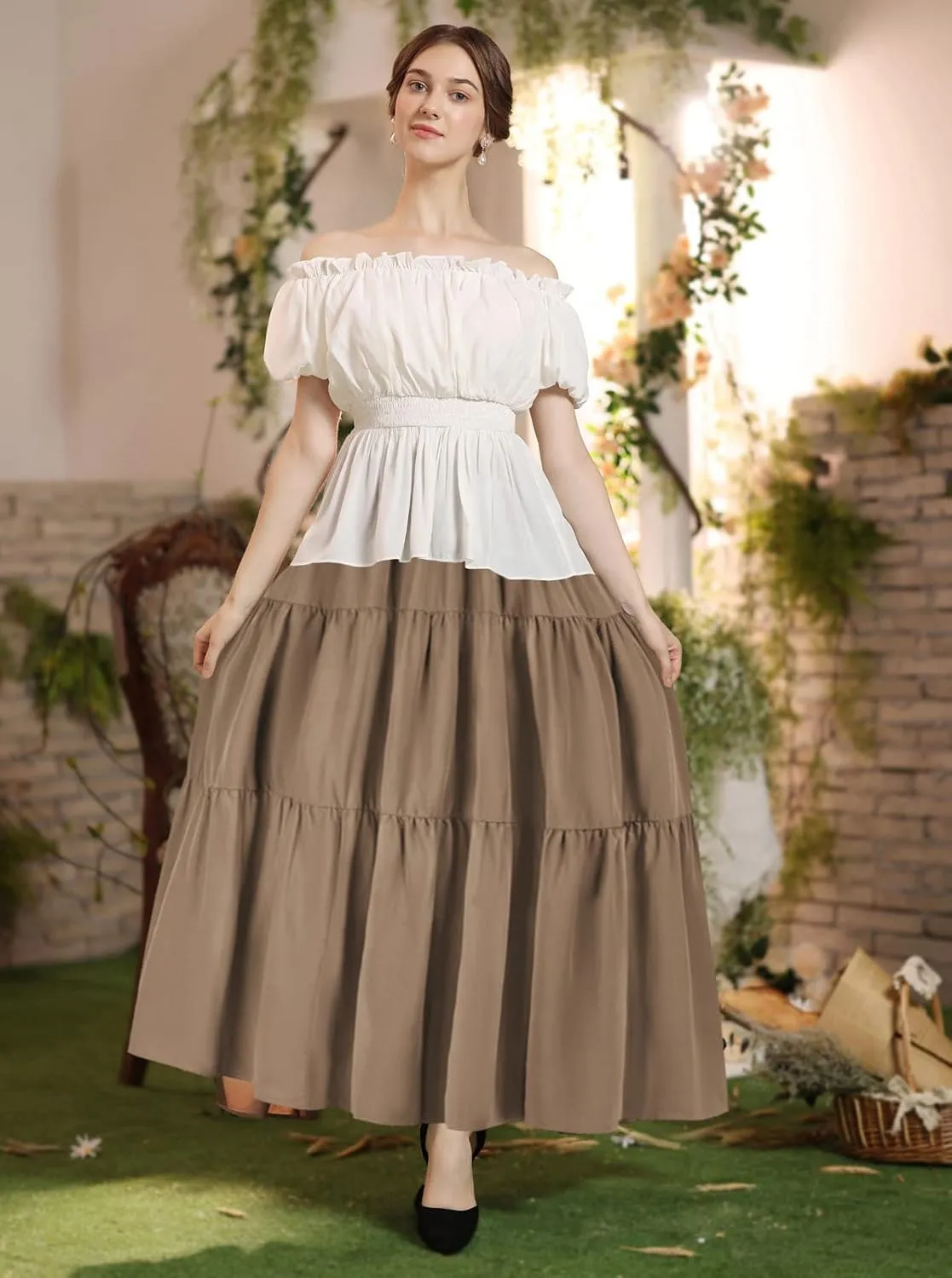 Scarlet Darkness Maxi Long Skirts for Women Summer Flowy Renaissance Skirt with Pockets