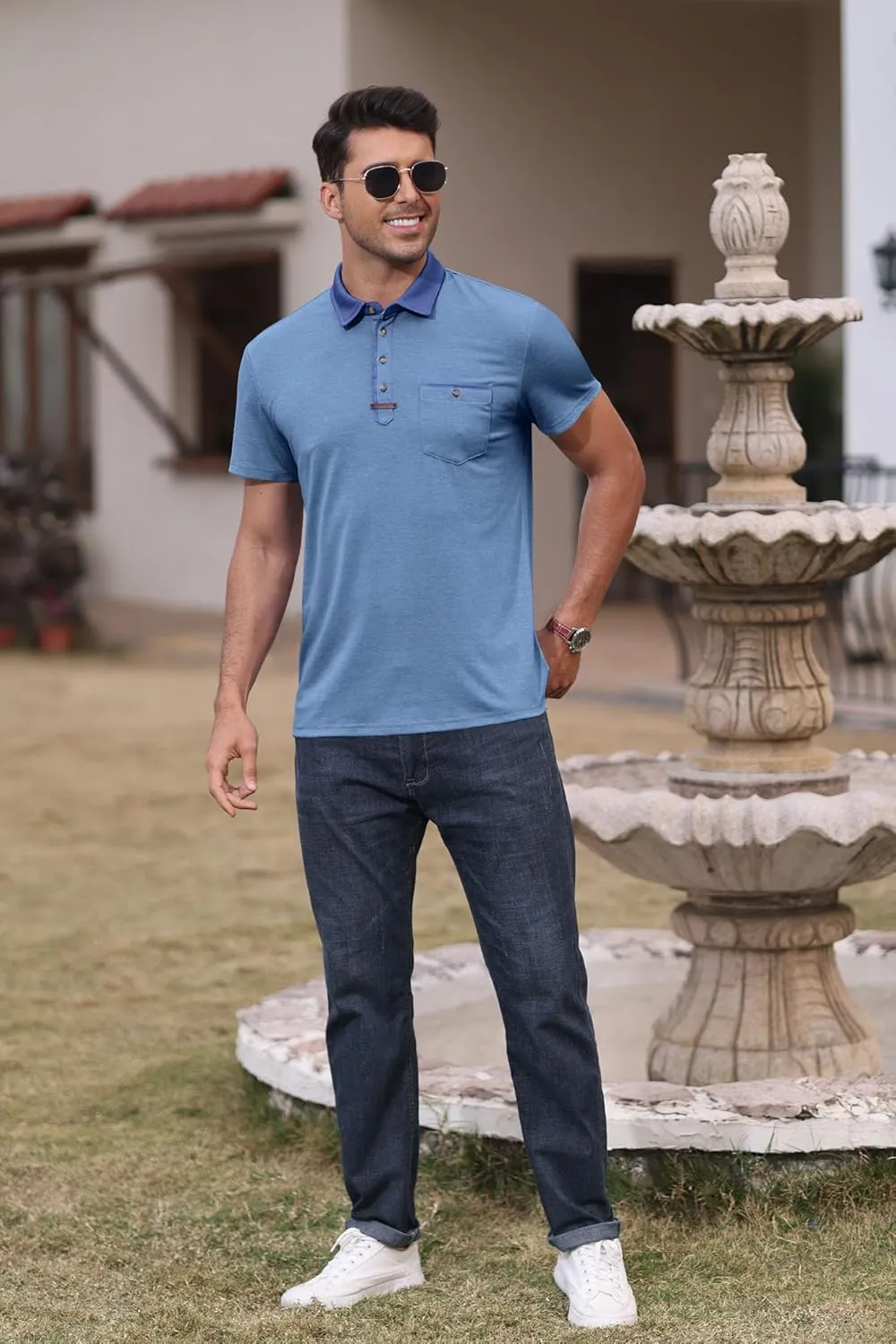SEGANUP Men's Casual Collared Polo Shirts Cotton Short Sleeve Golf Shirts Fashion Basic Shirts with Pocket