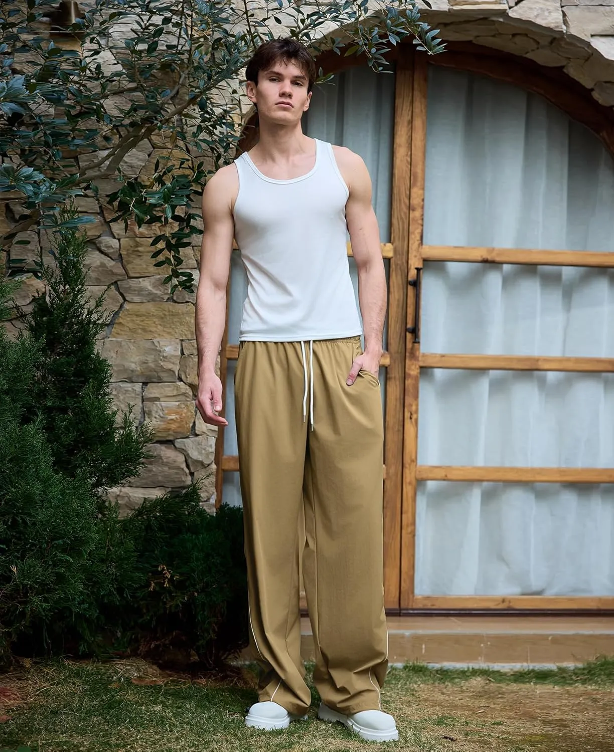 Susclude Mens Baggy Sweatpants Wide Leg Elastic Waist Track Pants Y2k Stretch Summer Casual Pants for 2025 Trendy Streetwear