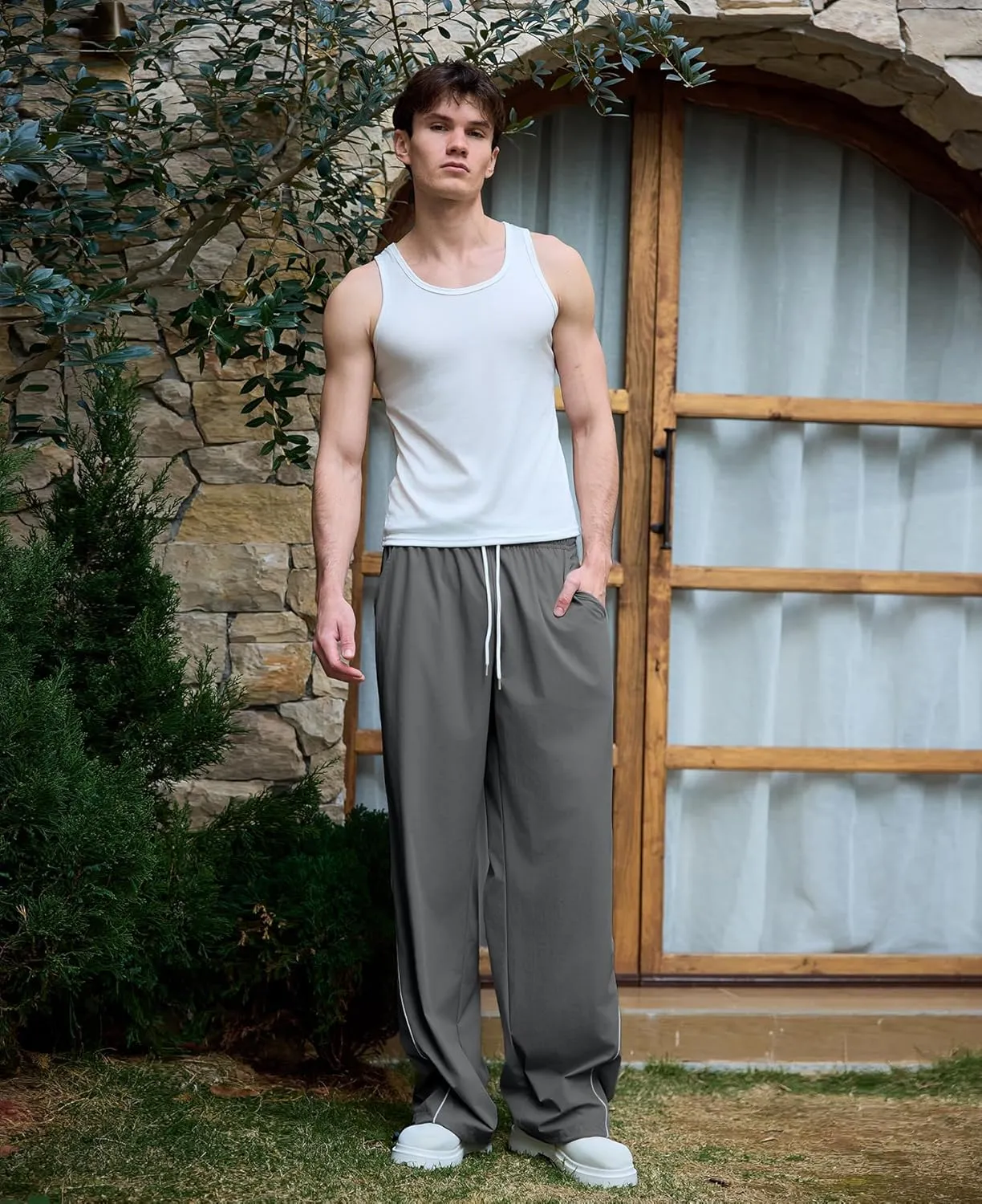 Susclude Mens Baggy Sweatpants Wide Leg Elastic Waist Track Pants Y2k Stretch Summer Casual Pants for 2025 Trendy Streetwear