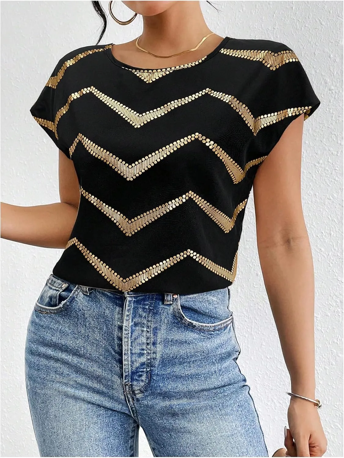 SweatyRocks Women's Crew Neck Satin Blouse Cap Short Sleeve Party Blouse Shirts Tops