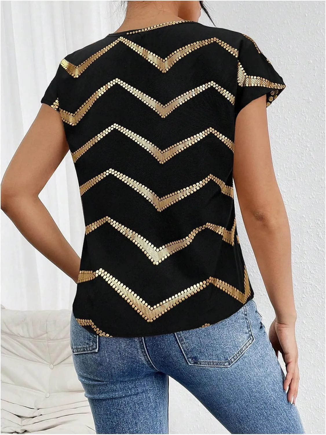 SweatyRocks Women's Crew Neck Satin Blouse Cap Short Sleeve Party Blouse Shirts Tops
