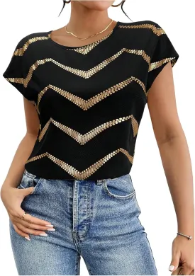 SweatyRocks Women's Crew Neck Satin Blouse Cap Short Sleeve Party Blouse Shirts Tops