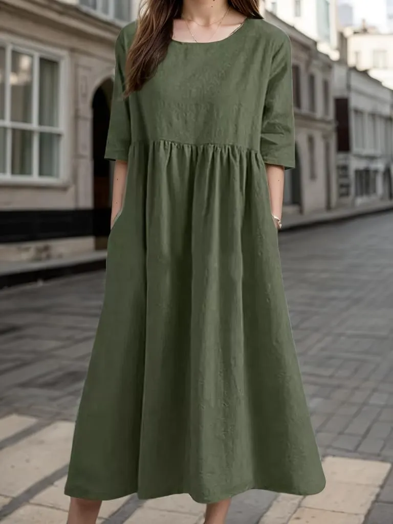 TIAFORD Women's Boho Floral Print Short Sleeve Dress Summer Casual Crew Neck Plus Size Empire Waist Maxi Dresses with Pockets