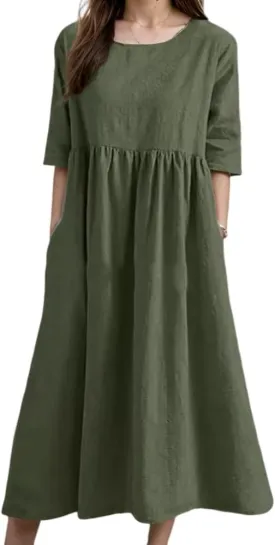 TIAFORD Women's Boho Floral Print Short Sleeve Dress Summer Casual Crew Neck Plus Size Empire Waist Maxi Dresses with Pockets