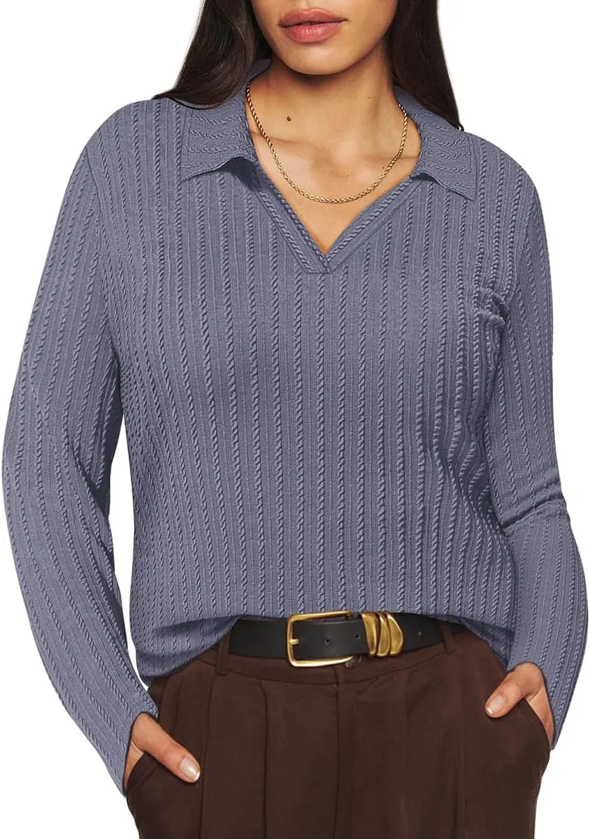 TIYOMI Plus Size Polo Shirts Knitted Long Sleeve Tops for Women XL-5XL