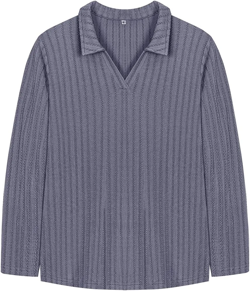 TIYOMI Plus Size Polo Shirts Knitted Long Sleeve Tops for Women XL-5XL
