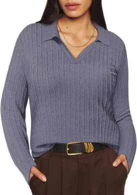 TIYOMI Plus Size Polo Shirts Knitted Long Sleeve Tops for Women XL-5XL