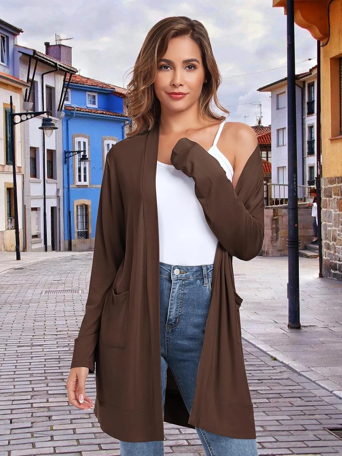 TownCat Womens Lightweight Cardigan with Pocket, Long Sleeve Open Front Casual Loose Cardigan for Women
