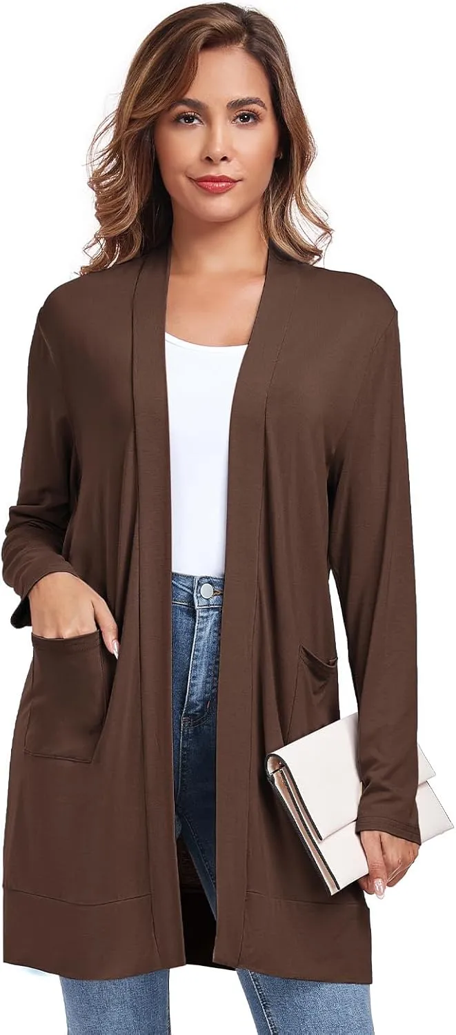 TownCat Womens Lightweight Cardigan with Pocket, Long Sleeve Open Front Casual Loose Cardigan for Women