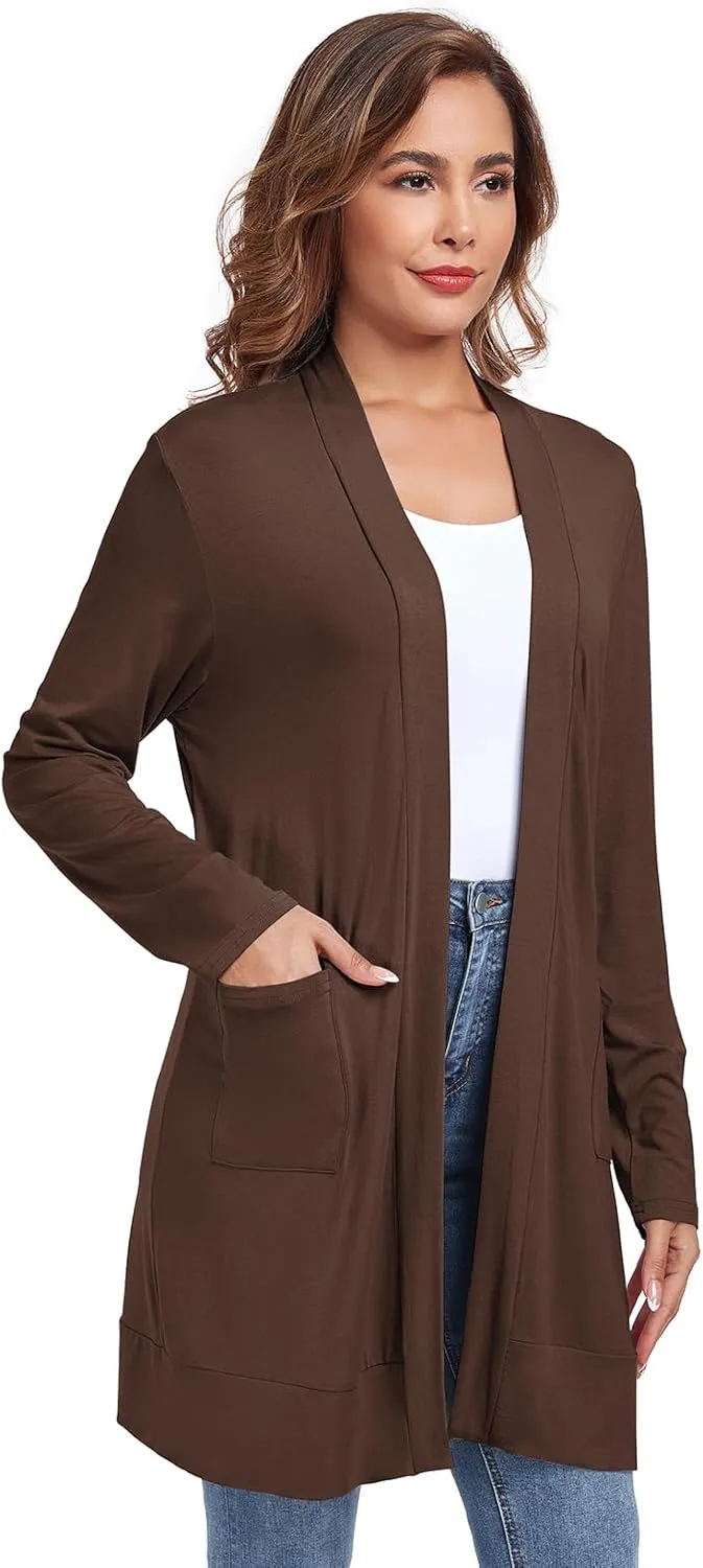 TownCat Womens Lightweight Cardigan with Pocket, Long Sleeve Open Front Casual Loose Cardigan for Women