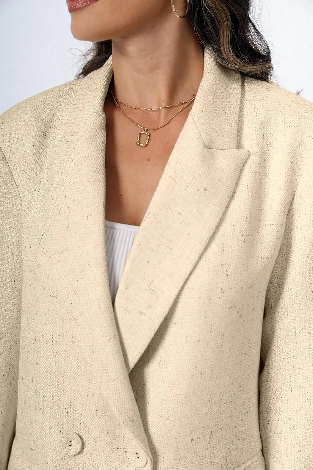 TRNY Women's Oversized Double-Breasted Suit Blazer Jacket Long Sleeve Casual Boyfriend Style Work Office Blazer with Pockets