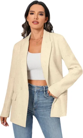 TRNY Women's Oversized Double-Breasted Suit Blazer Jacket Long Sleeve Casual Boyfriend Style Work Office Blazer with Pockets
