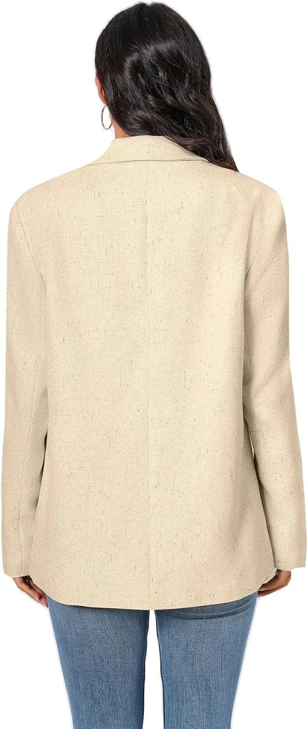 TRNY Women's Oversized Double-Breasted Suit Blazer Jacket Long Sleeve Casual Boyfriend Style Work Office Blazer with Pockets