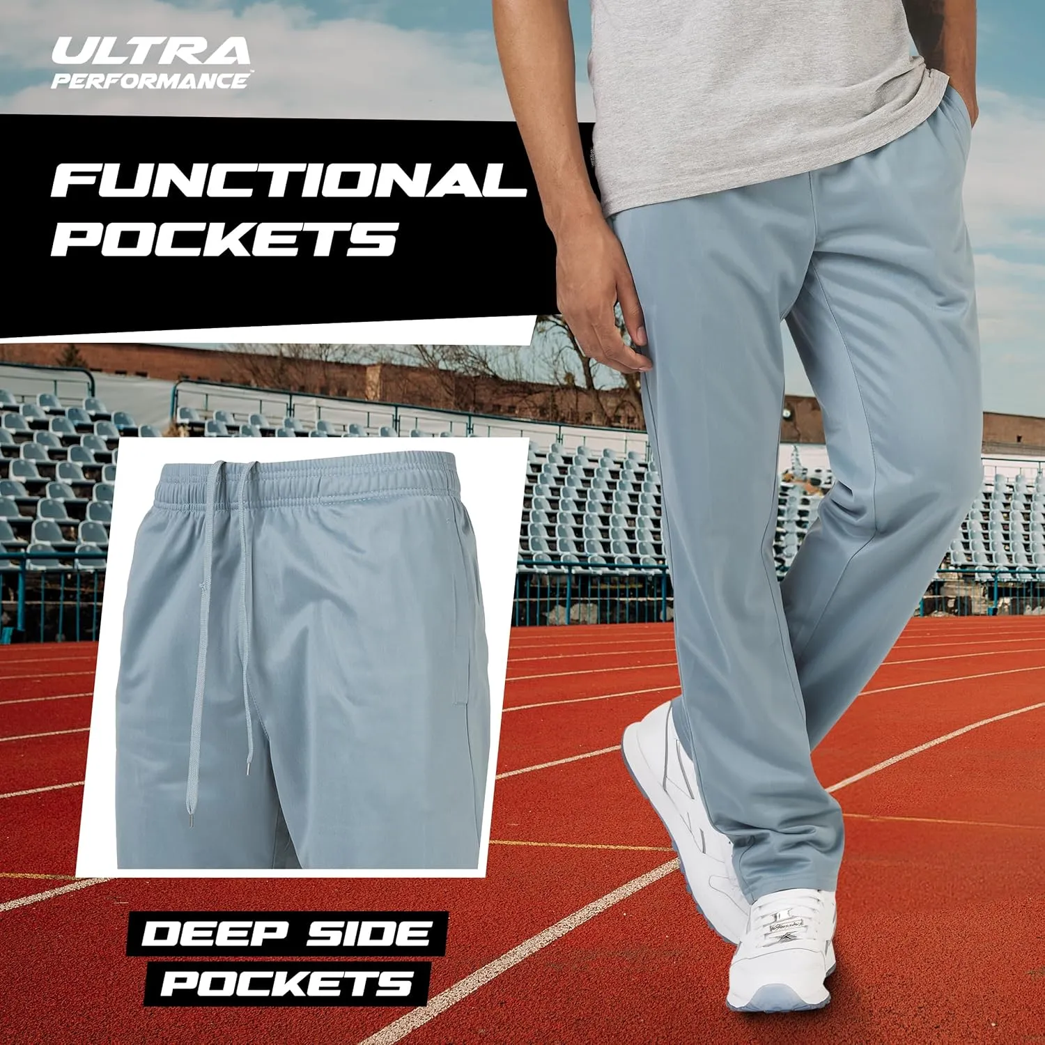Ultra Performance 3 Pack Mens Athletic Open Bottom Sweatpants Active Track Pants Casual Tricot Wide Leg Sweat Pants for Men