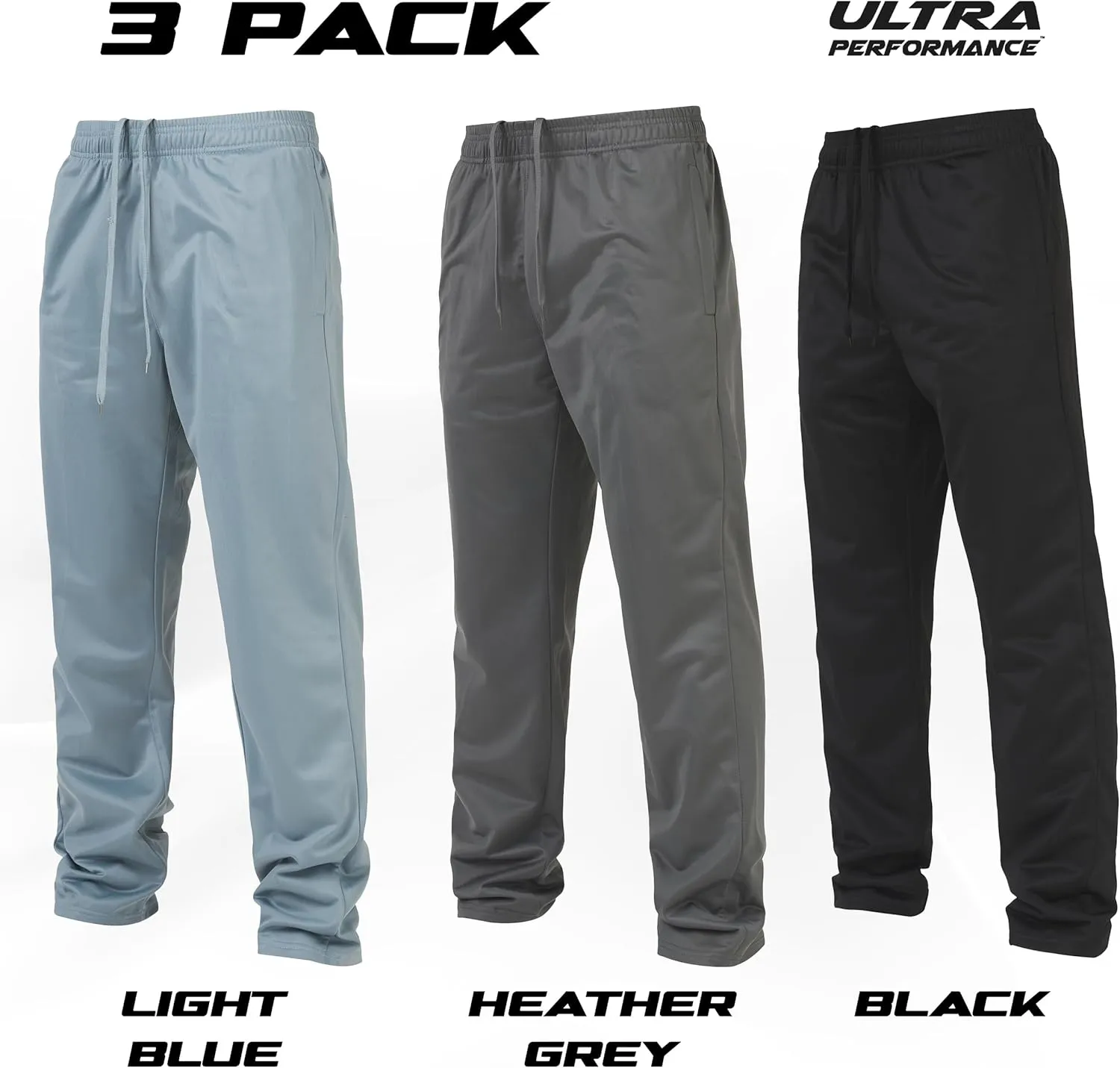 Ultra Performance 3 Pack Mens Athletic Open Bottom Sweatpants Active Track Pants Casual Tricot Wide Leg Sweat Pants for Men
