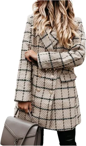 utcoco Womens 2025 Fashion Tweed Blazers Business Casual Double Breasted Open Front Plaid Blazer Jackets
