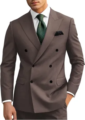 Wangyue Mens Suits Double Breasted Suit Men Slim Fit 2 Piece Wedding Prom Double Breasted Blazer Groom Suit Pants Sets