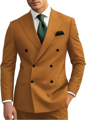 Wangyue Mens Suits Double Breasted Suit Men Slim Fit 2 Piece Wedding Prom Double Breasted Blazer Groom Suit Pants Sets