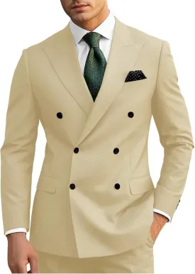 Wangyue Mens Suits Double Breasted Suit Men Slim Fit 2 Piece Wedding Prom Double Breasted Blazer Groom Suit Pants Sets