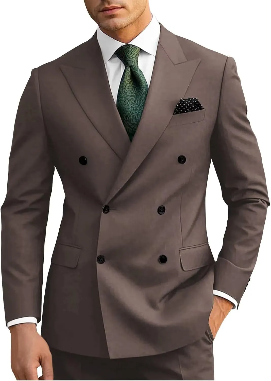 Wangyue Mens Suits Double Breasted Suit Men Slim Fit 2 Piece Wedding Prom Double Breasted Blazer Groom Suit Pants Sets