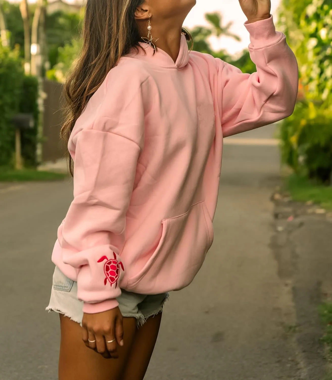 Women Teen Girls Cute Embroidered Flower Ocean Graphic Hoodies Coastal Preppy Long Sleeve Pocket Hoodie Sweatshirts