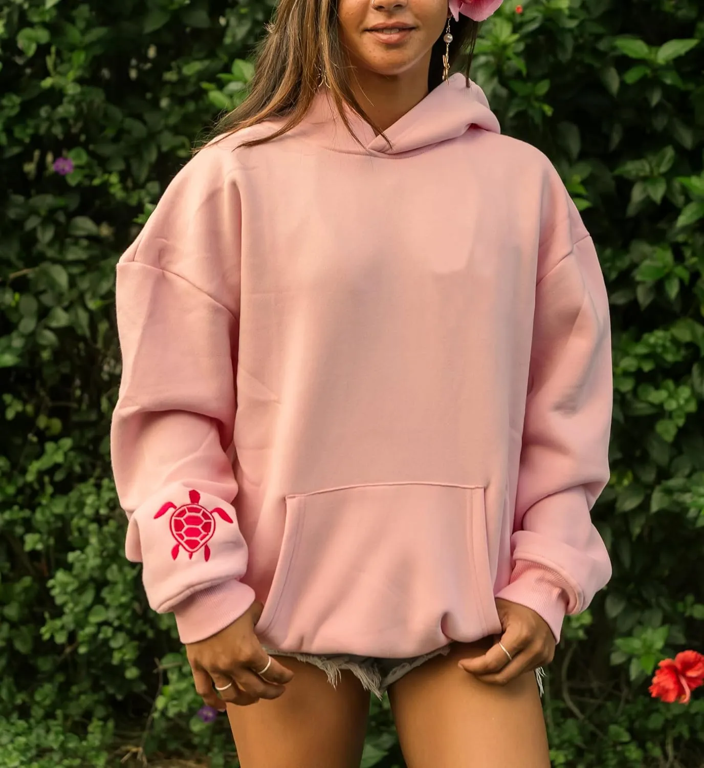 Women Teen Girls Cute Embroidered Flower Ocean Graphic Hoodies Coastal Preppy Long Sleeve Pocket Hoodie Sweatshirts