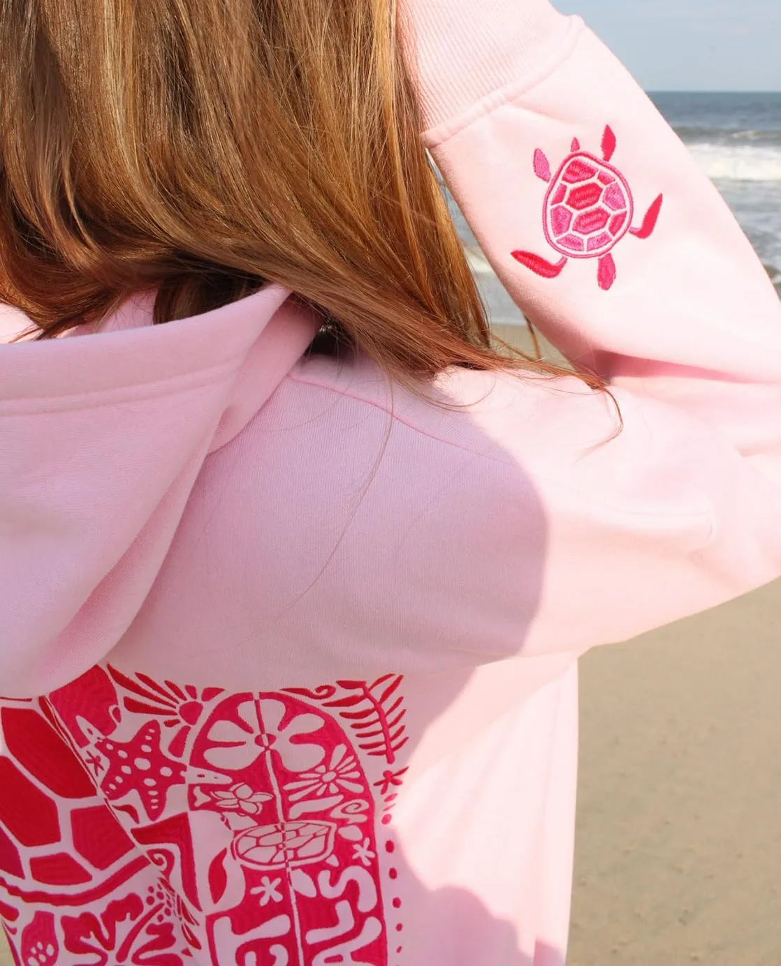 Women Teen Girls Cute Embroidered Flower Ocean Graphic Hoodies Coastal Preppy Long Sleeve Pocket Hoodie Sweatshirts
