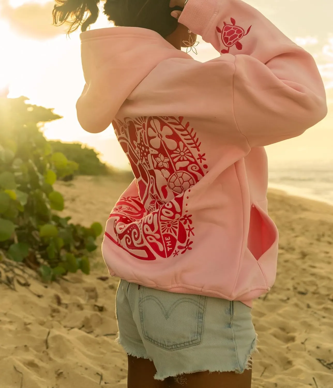 Women Teen Girls Cute Embroidered Flower Ocean Graphic Hoodies Coastal Preppy Long Sleeve Pocket Hoodie Sweatshirts