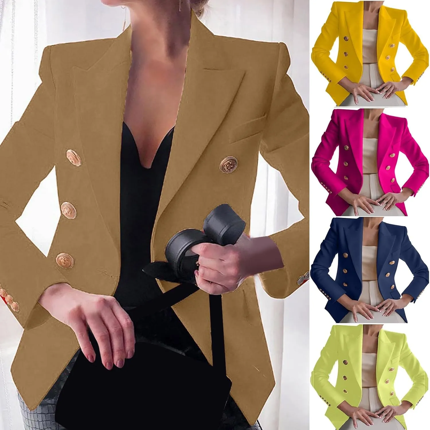 Womens Blazers Dressy Casual Long Sleeve Double Breasted Suit Jackets Classic Fitted Work Office Blazer Clothes