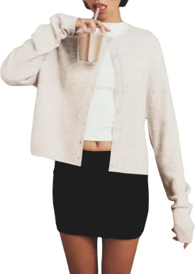 Women's Casual Crop Knit Cardigan Y2K Open Front Button Down Crop Sweater Cardigan Crew Neck Fall Tops Streetwear