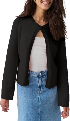 Women's Casual Crop Knit Cardigan Y2K Open Front Button Down Crop Sweater Cardigan Crew Neck Fall Tops Streetwear