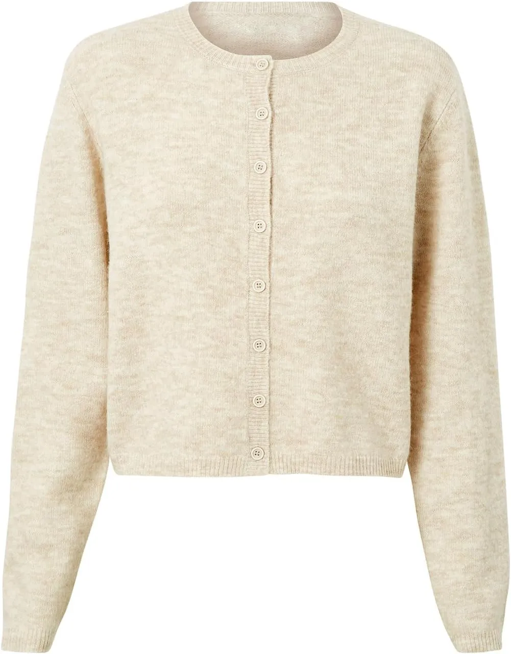 Women's Casual Crop Knit Cardigan Y2K Open Front Button Down Crop Sweater Cardigan Crew Neck Fall Tops Streetwear